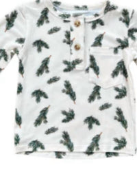 babysprouts Kids' Long Sleeve Henley Shirt in pine leaves - kids' sweater - detail view