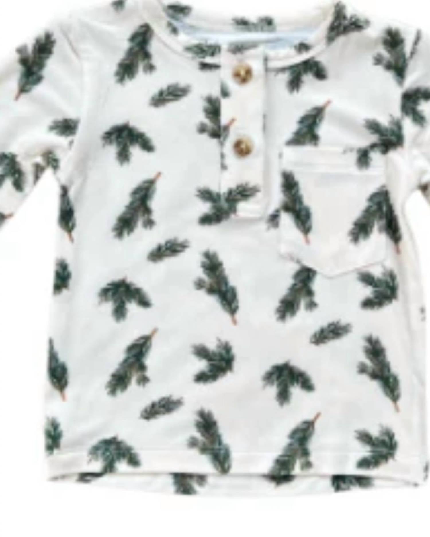 babysprouts Kids' Long Sleeve Henley Shirt in pine leaves - kids' sweater - detail view