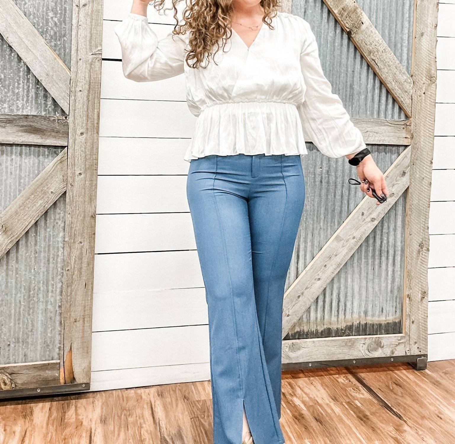 current air Margot Boot Cut Trousers in aegean blue - women's pants