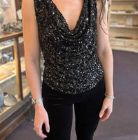 Central Park West Knit Sequin Cowl Tank in black - women's tank top - alternate view