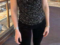 Central Park West Knit Sequin Cowl Tank in black - women's tank top - detail view