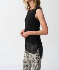 Joseph Ribkoff - Crew Neck Mesh Sleeveless Hi-low Top