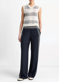 Vince Featherweight Plaid Wool Sweater Vest in off white coastal blue - women's jacket - view 4
