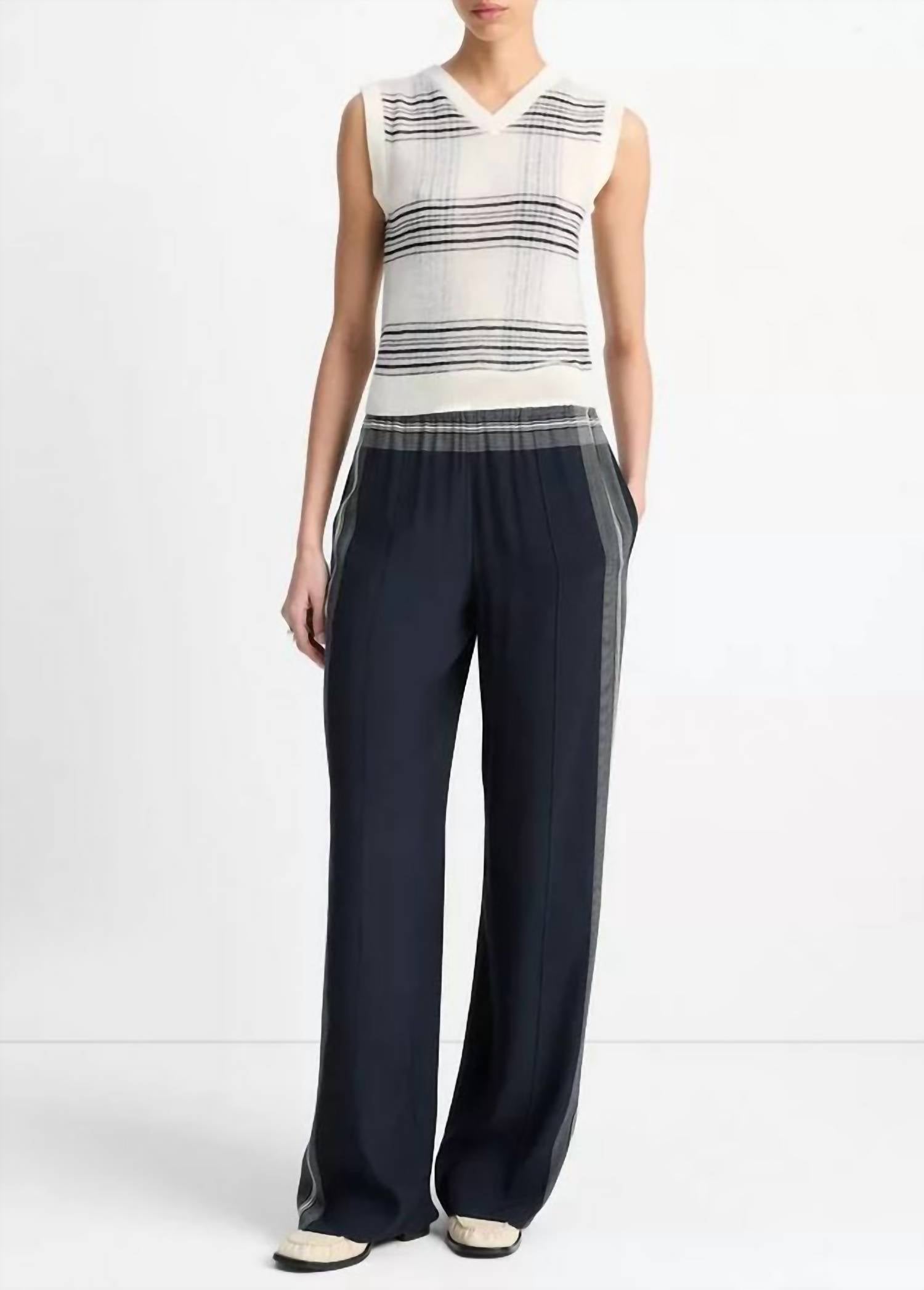Vince Featherweight Plaid Wool Sweater Vest in off white coastal blue - women's jacket - view 4