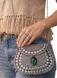 Ramla - Women's Studded With Emerald Stone Purse