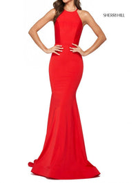 Sherri Hill High Cut Halter Style Maxi Dress in red - women's dress