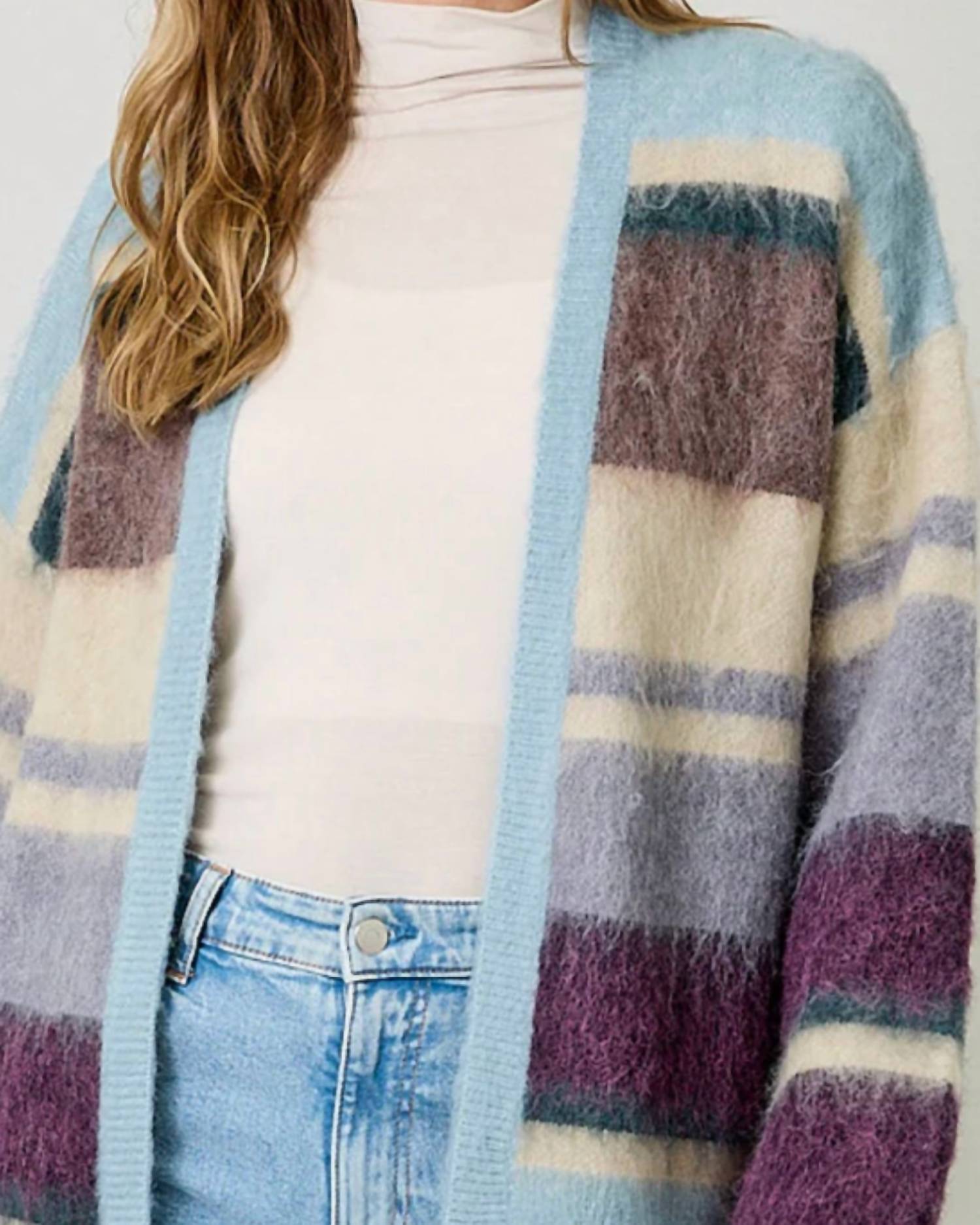 Mystree - Fuzzy Color Block Cardigan