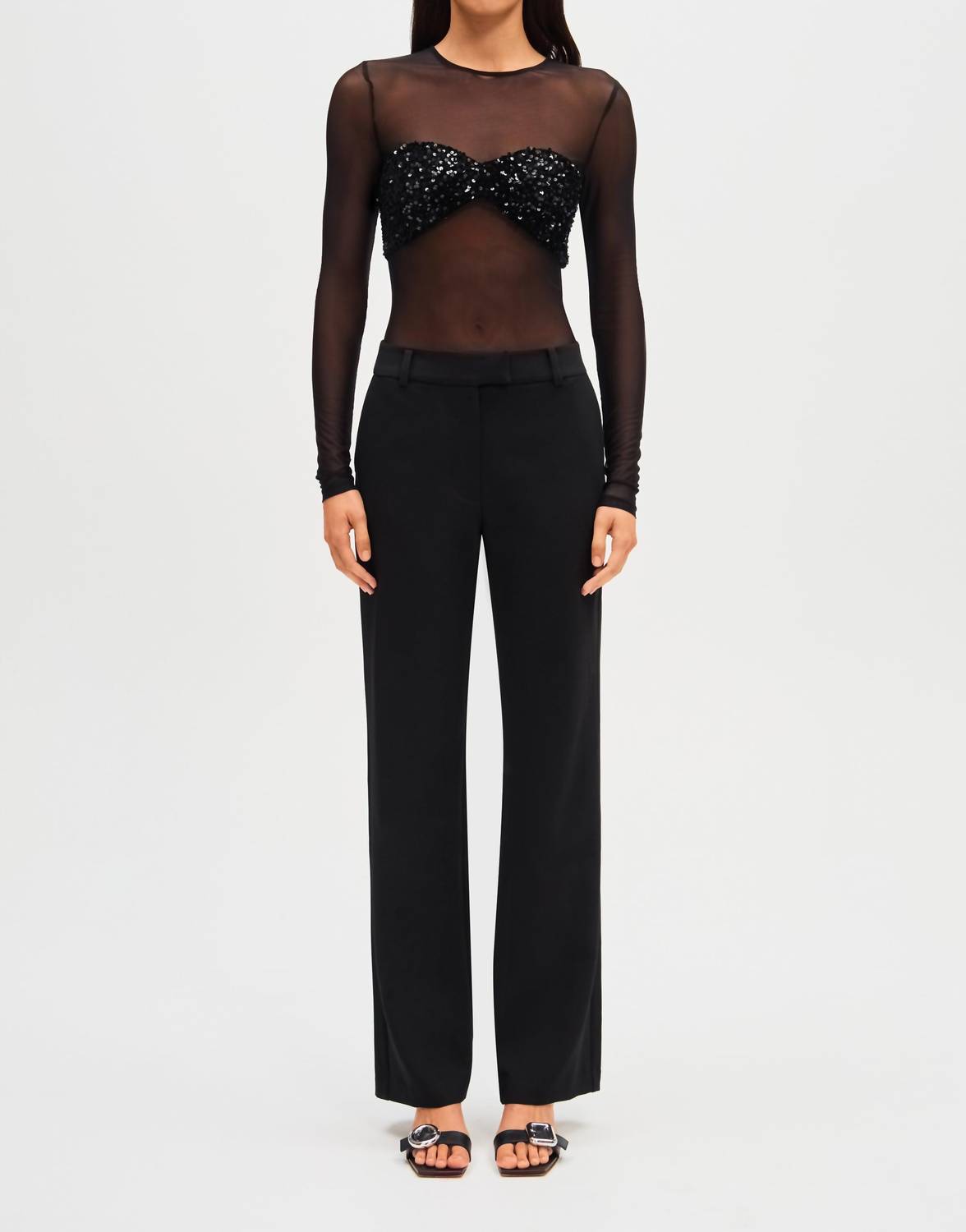 MISHA Callista Sequin-embellished Bodysuit in black - women's shirt - alternate view