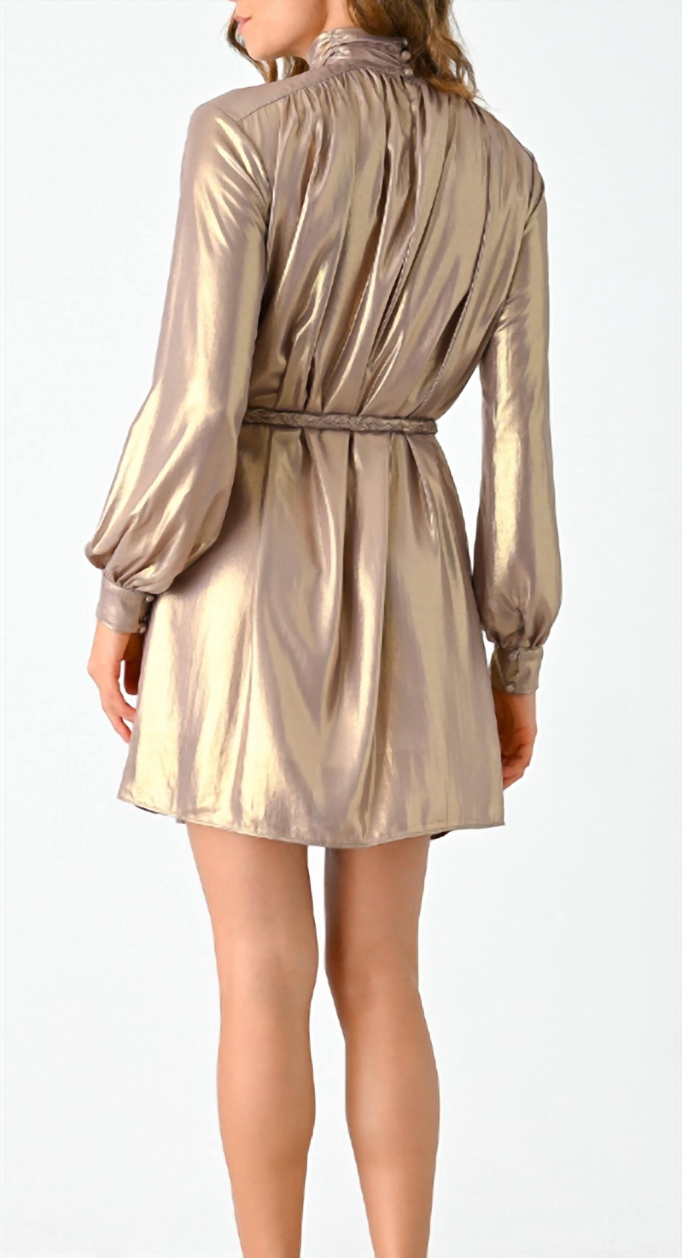 LAVENDER BROWN Royal Mini Dress in gold - women's dress - detail view