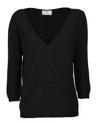 Monticelli Cashmere - Women's Cashmere 3/4 Sleeve Wide V-neck Jumper Sweater
