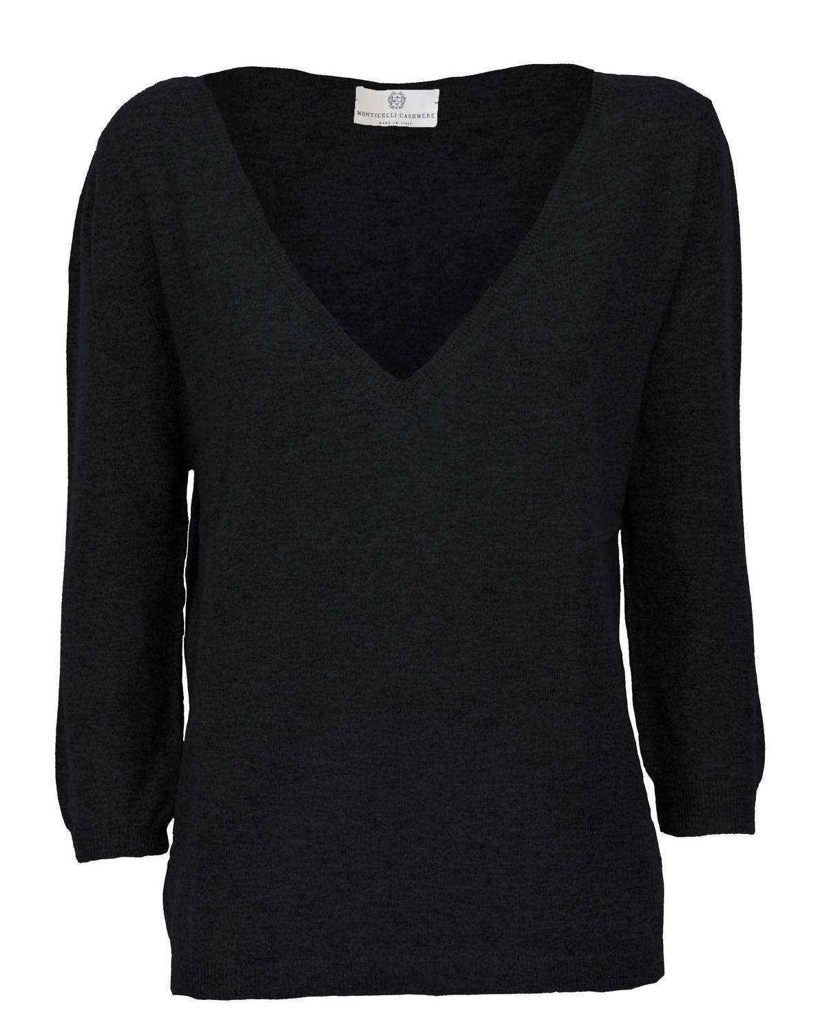 Monticelli Cashmere - Women's Cashmere 3/4 Sleeve Wide V-neck Jumper Sweater
