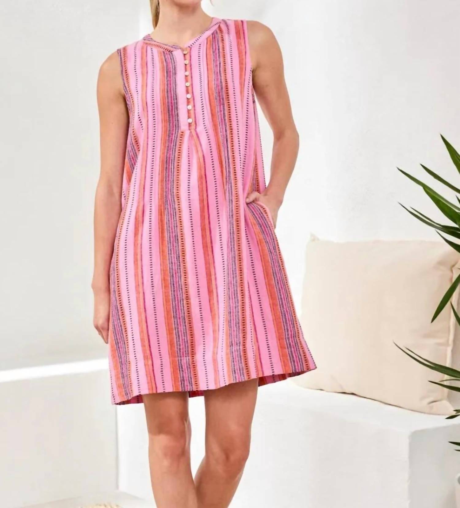 Tribal - Pintuck Linen Mini Dress