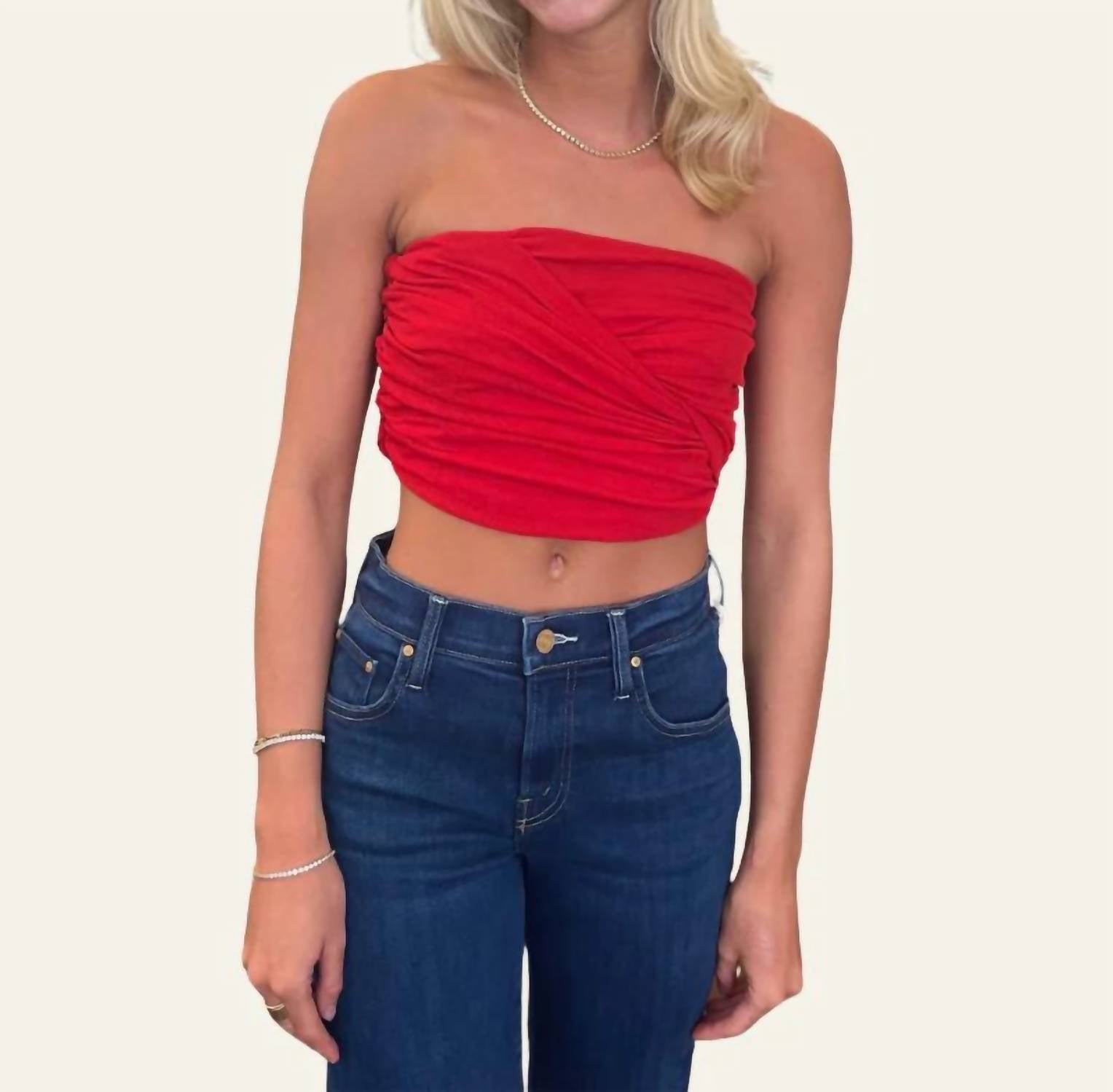 Ganni - Marl Mesh Draped Bandeau Top