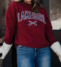 Lakegirl Sanded Fleece Crew Neck Sweatshirt in cranberry - women's top - detail view