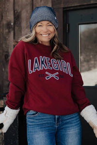 Lakegirl Sanded Fleece Crew Neck Sweatshirt in cranberry - women's top - alternate view