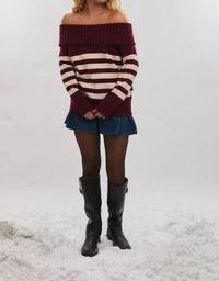 Le Lis - Off Shoulder Stripe Oversized Sweater