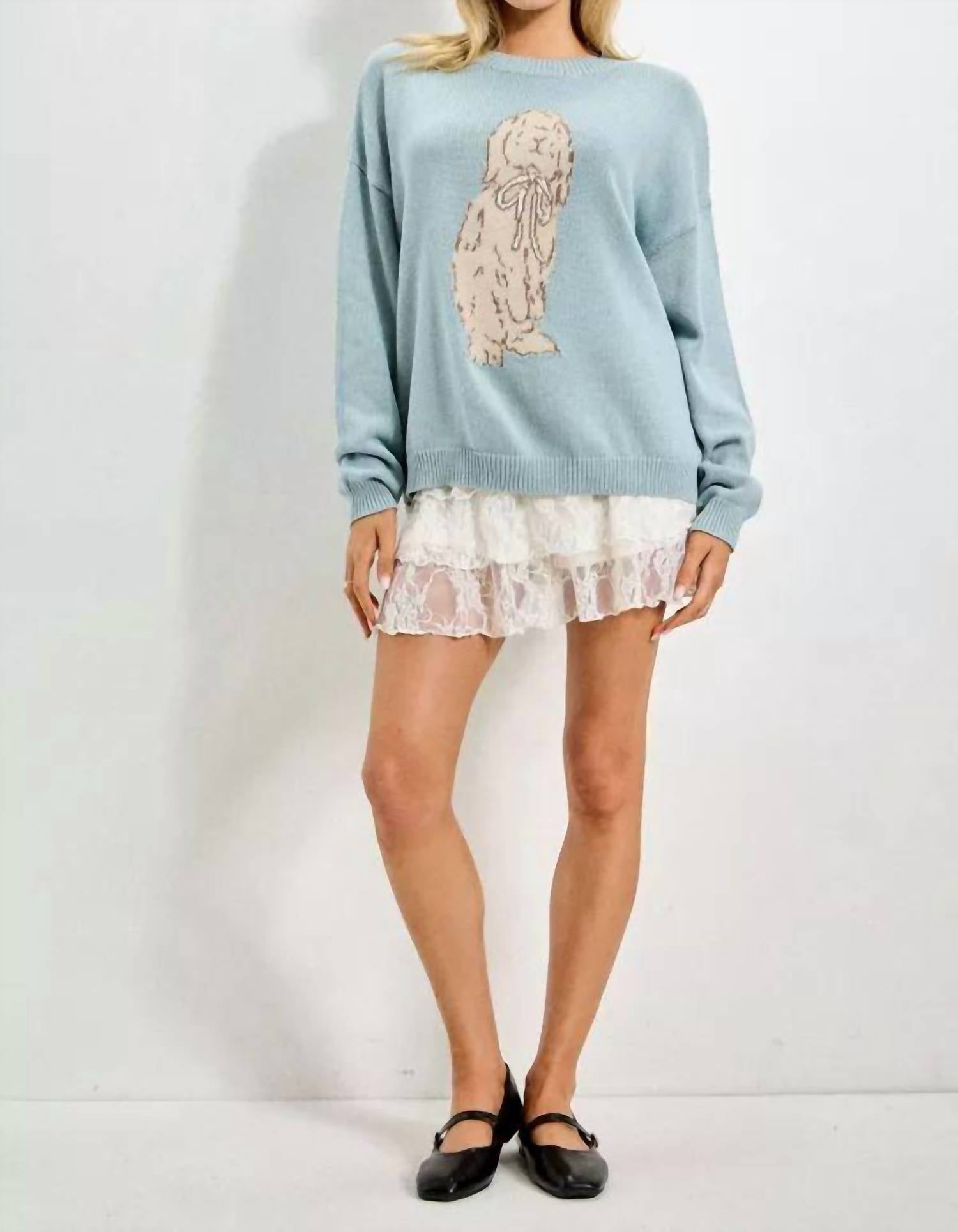 Baevely by Wellmade Bunny Sweater in blue - women's sweater