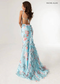 Rachel Allan - Floral Print Fitted Ruffled Gown