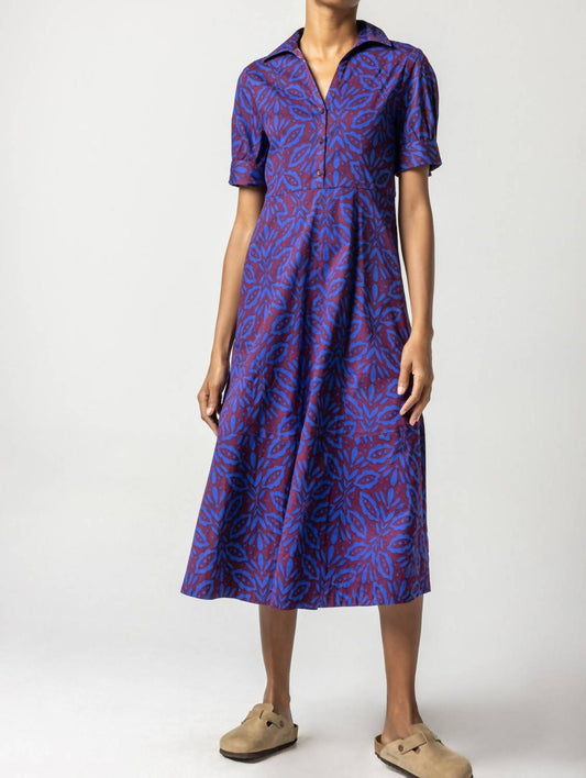 Printed Poplin Collared Maxi Dress