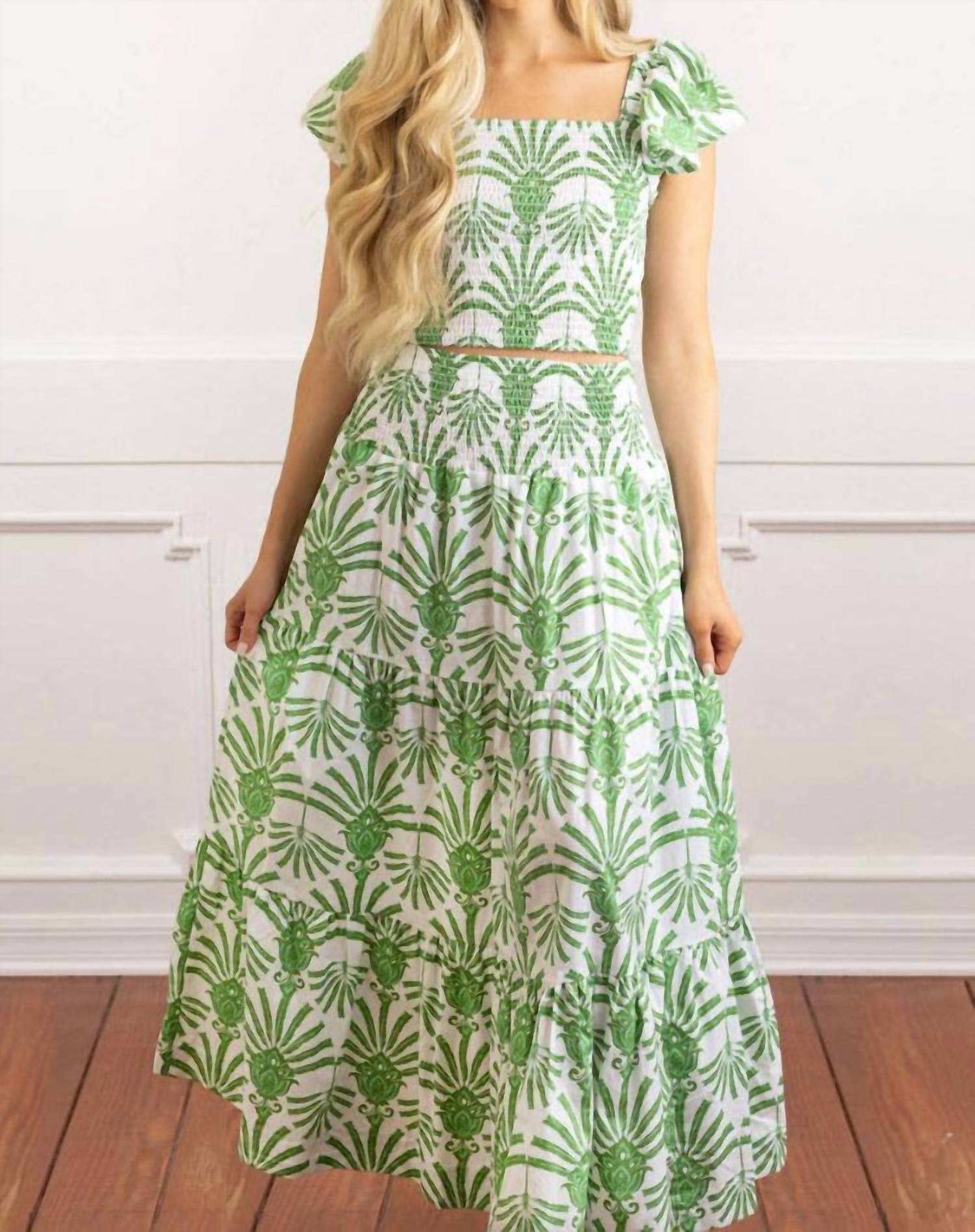 8 Oak Lane - Smocked Flutter Sleeve Top And Skirt Set