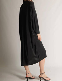 P.Cill - Satin Oversized Button Up Shirt Midi Dress