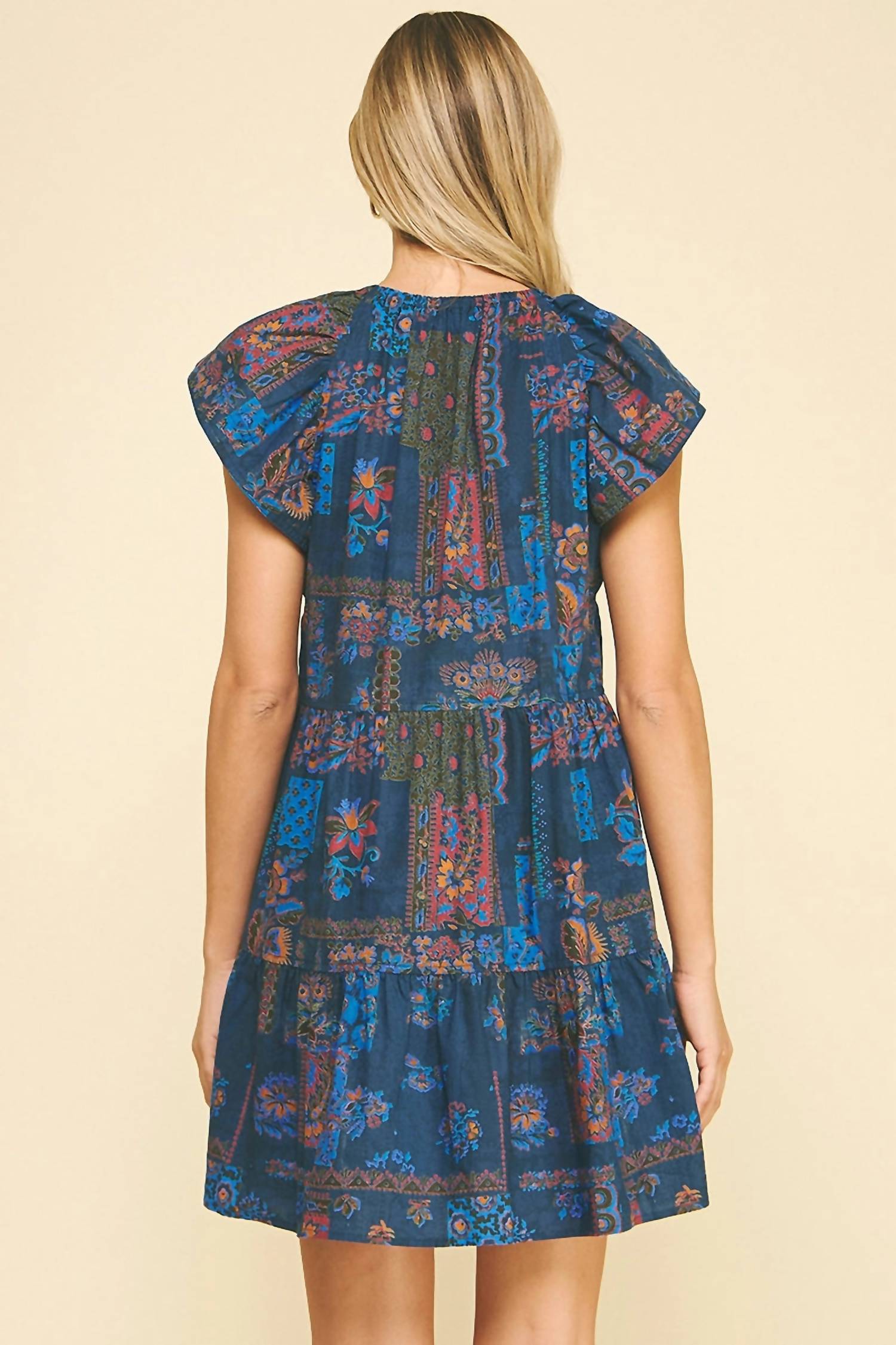 Pinch - Print Tie Front Tiered Mini Dress