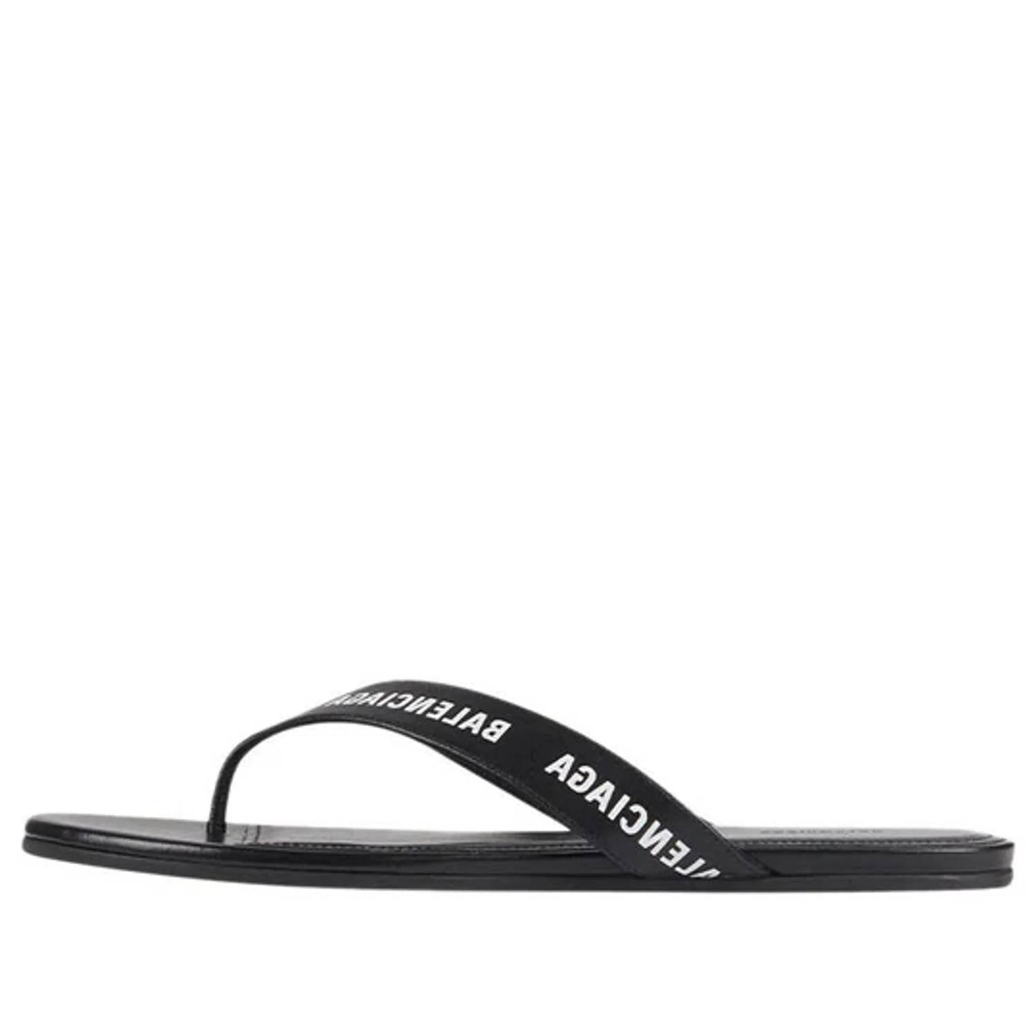 Balenciaga - Women's Leather Logo Printed Flip Flops