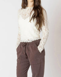 Dex Exposed Seam Lace Top in natural - women's long sleeve top - alternate view