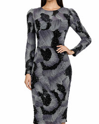 DRESS THE POPULATION Long Sleeve Sequin Midi Dress in gray black - women's dress - alternate view