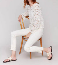 Charlie B - Crochet Long Sleeve Boatneck Top