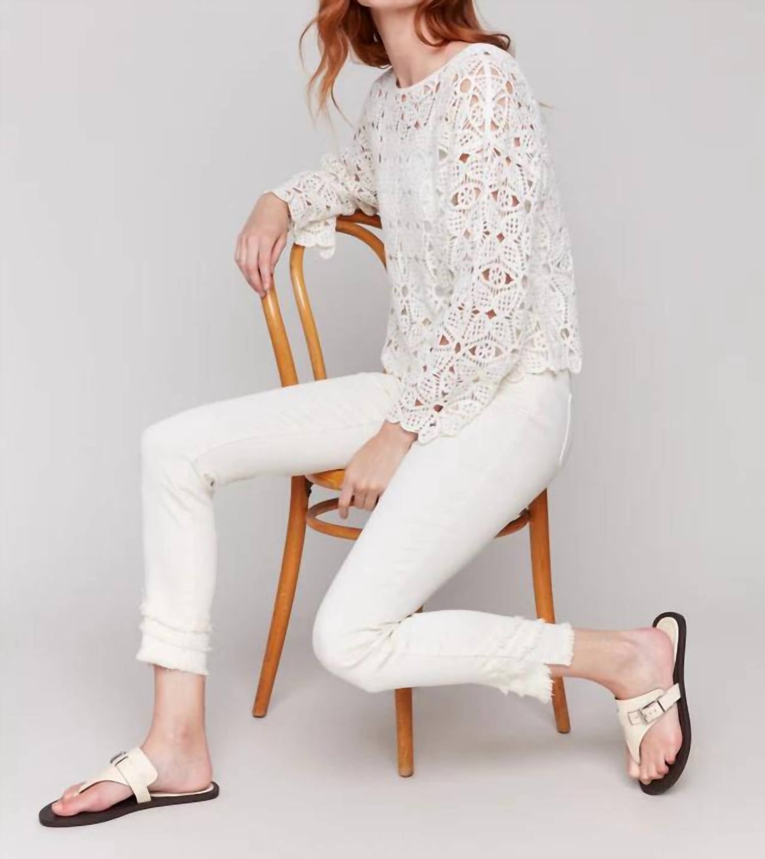 Charlie B - Crochet Long Sleeve Boatneck Top