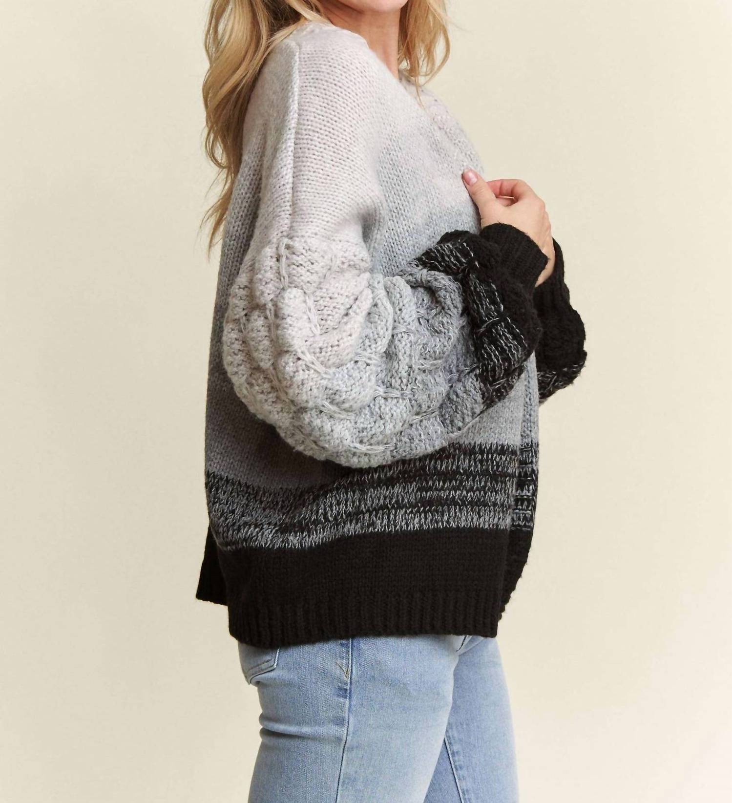 Adora - Puff Sleeves Ombre Sweater Cardigan