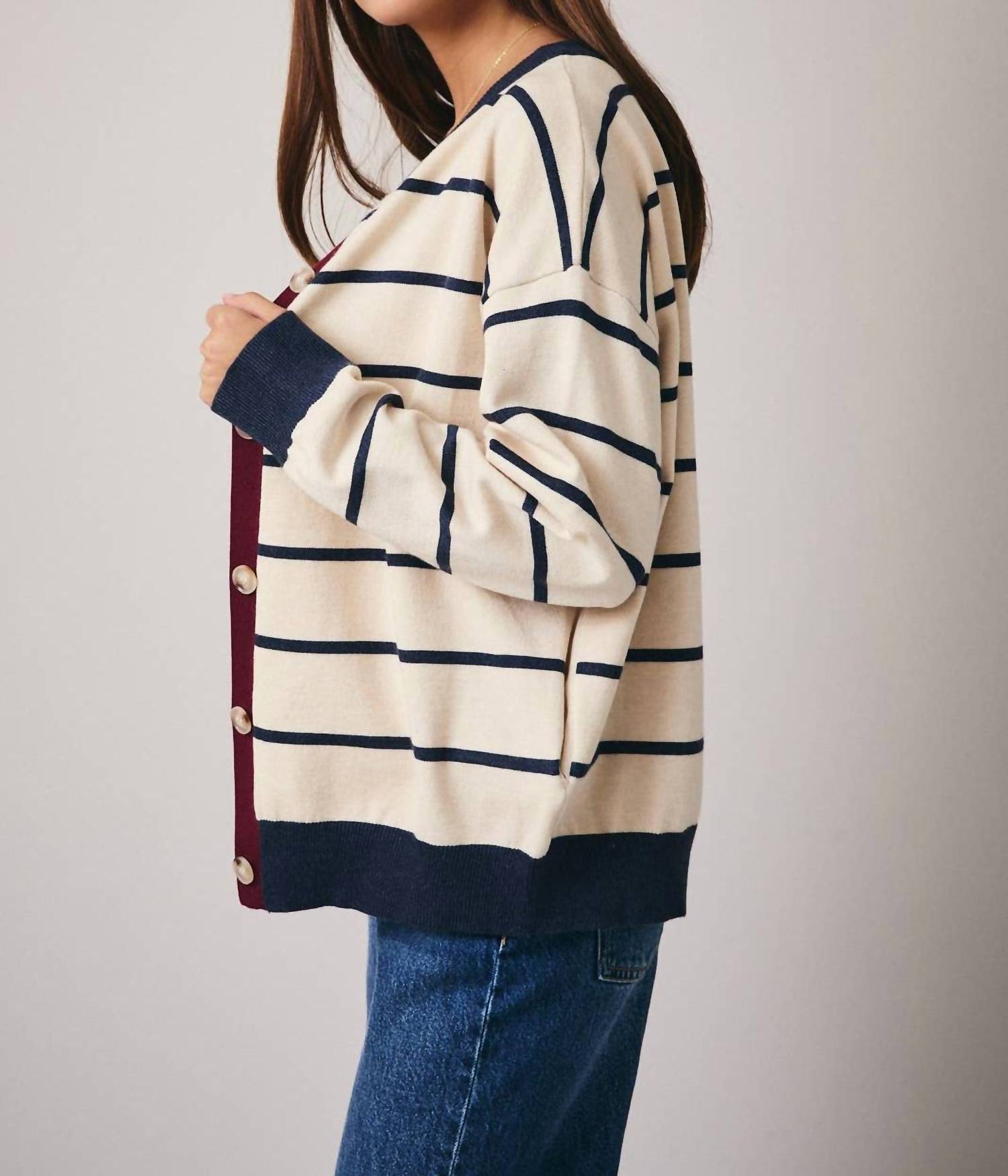 Sunday Edition - Color Block Button Down Sweater