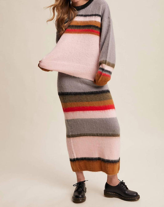 Listicle - Striped Fuzzy Knit Sweater & Skirt Set
