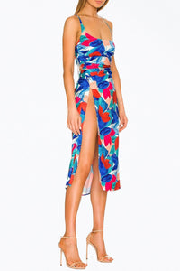 LORENZA OPEN-BACK SATIN MIDI DRESS