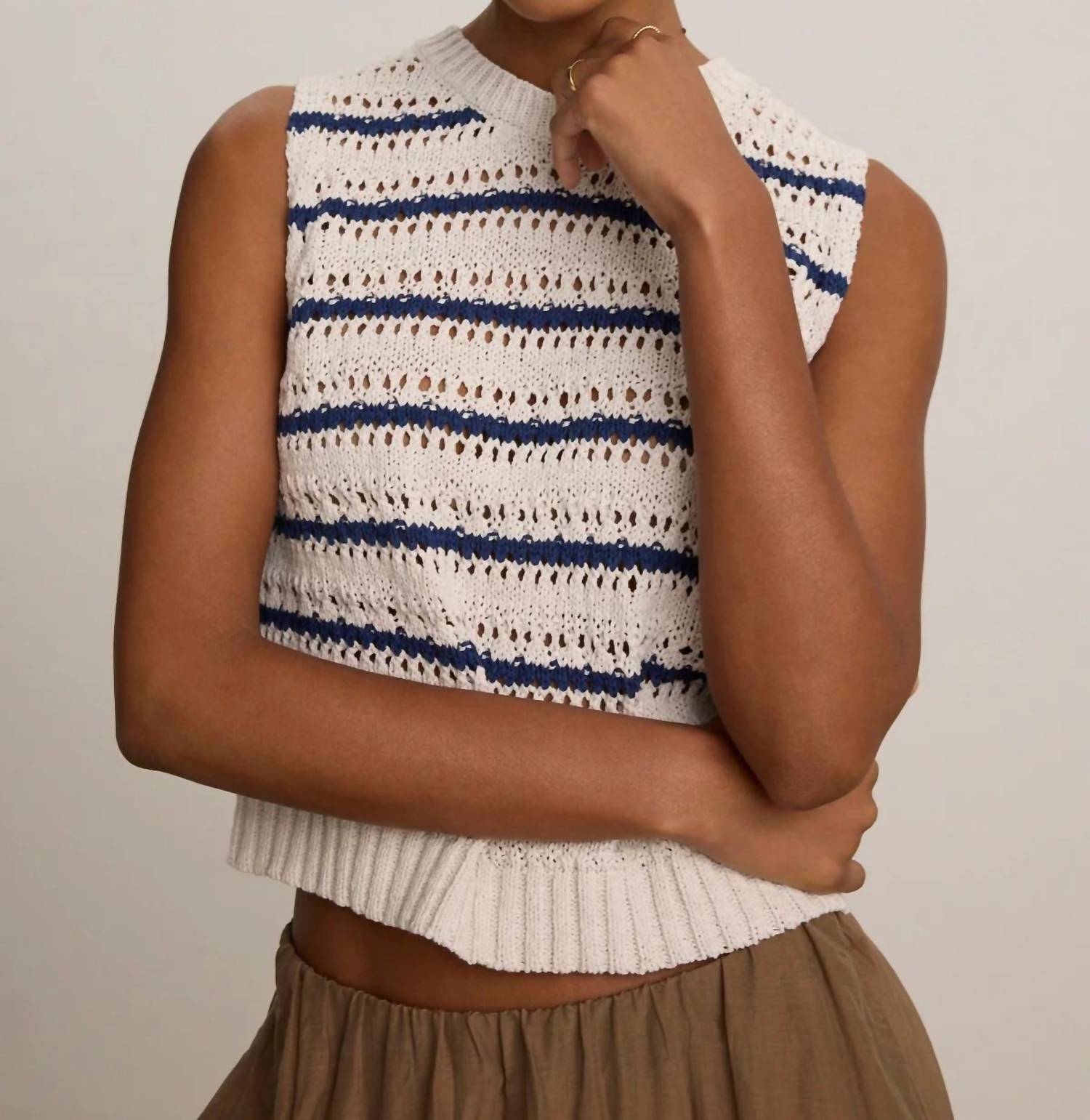 Velvet By Graham & Spencer - Calista Crochet Stitch Stripe Tank