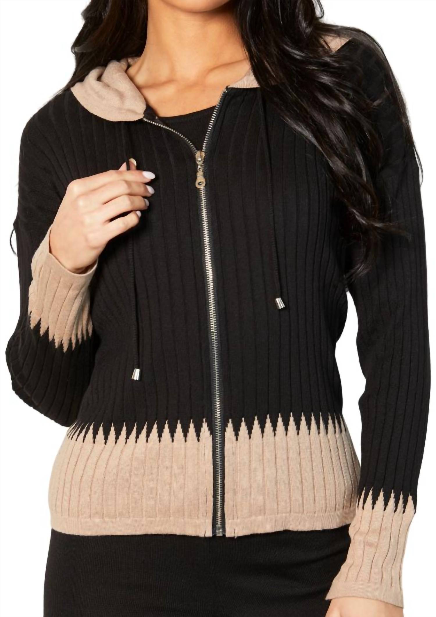 Zip Hoodie Ribbed Cardigan