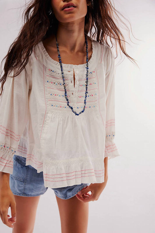 Free People - Ready For You Ruffle Quarter Button Up Top