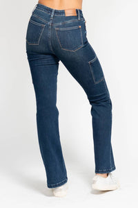 Judy Blue High Waisted Cargo Bootcut Stretchy Jeans in dark denim - women's pants - view 6