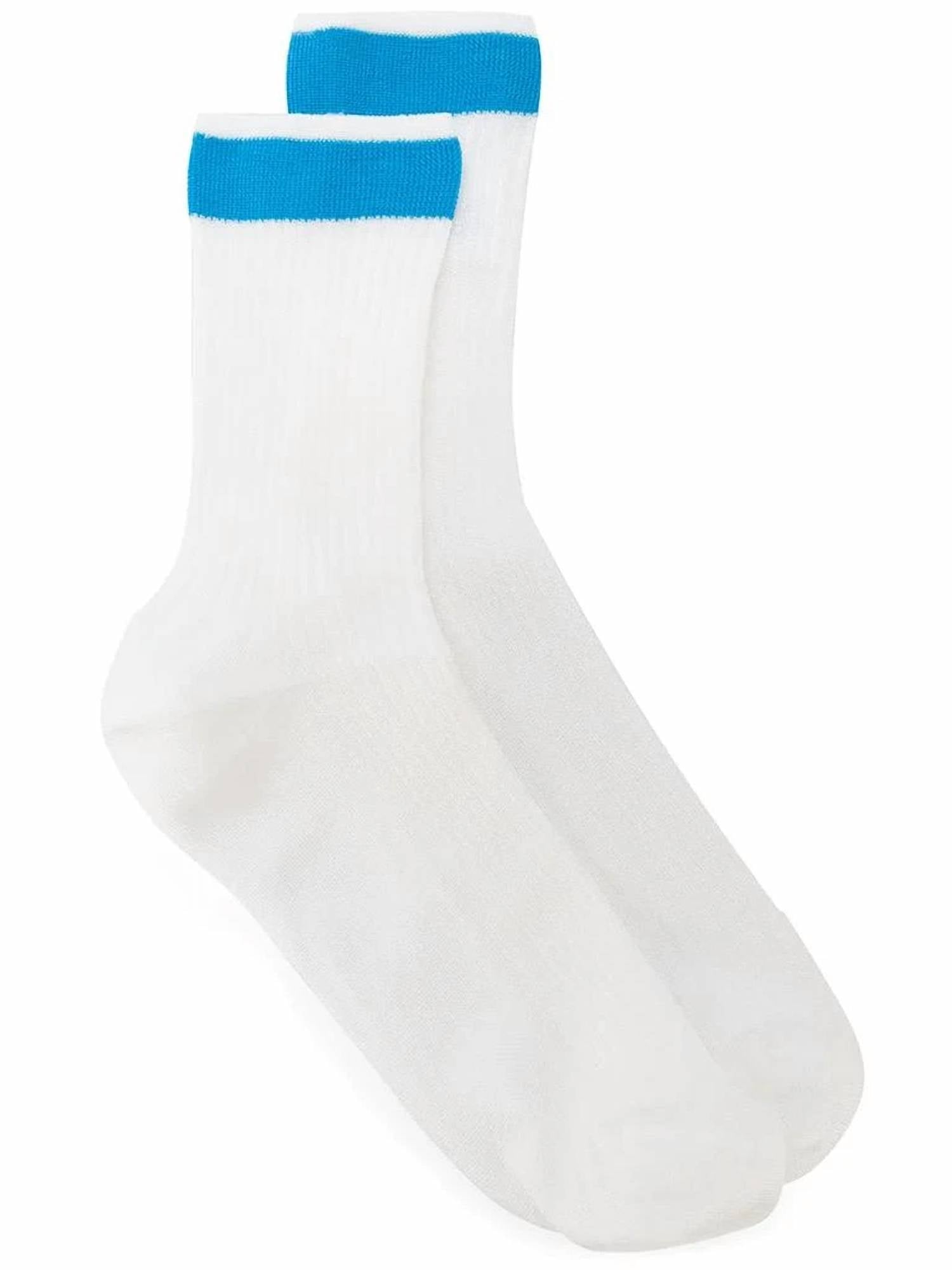 Valentino Women's Ribbed Silk Blend Socks in white blue - women's accessory