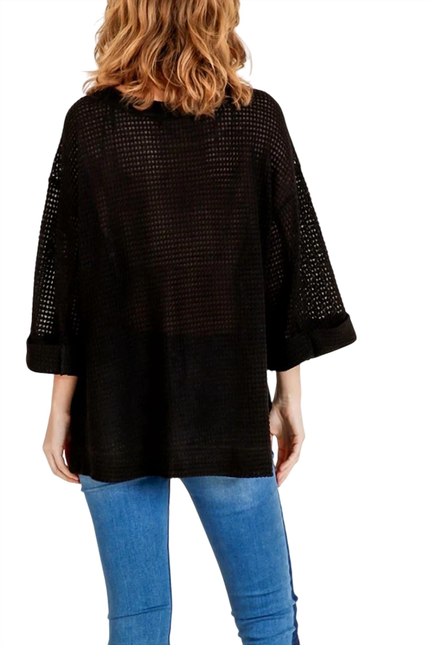 Umgee - High Low 3/4 Sleeve Waffle Knit Top