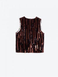 Vilagallo Sleeveless Sequin Vest in bronze - women's jacket - alternate view