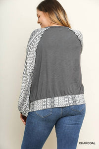 Surplice Printed Puff Sleeves Plus Top
