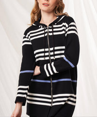 Angel Apparel Stripe Knit Hoodie in black denim - women's top - detail view
