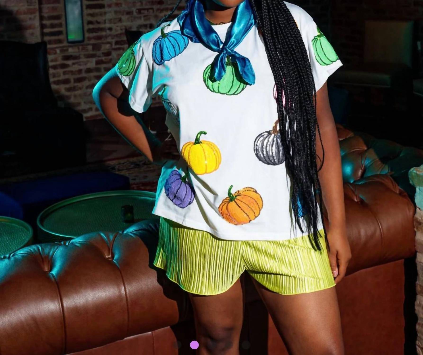 QUEEN OF SPARKLES Pumpkin Tee in white multi - women's t-shirt - detail view