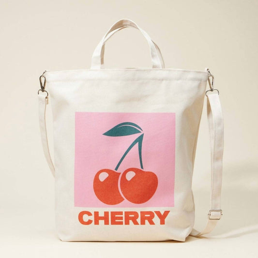 Judson & Co. - Women's Cherry Fruit Graphic Printed Canvas Tote Crossbody Bag