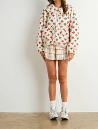 Buttermelon - Holland Floral Tie-front Fleece Jacket Coquette Peter Pan Collar Cardigan