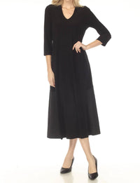 Joseph Ribkoff - V-neck Three Quarter Sleeve Midi Dress