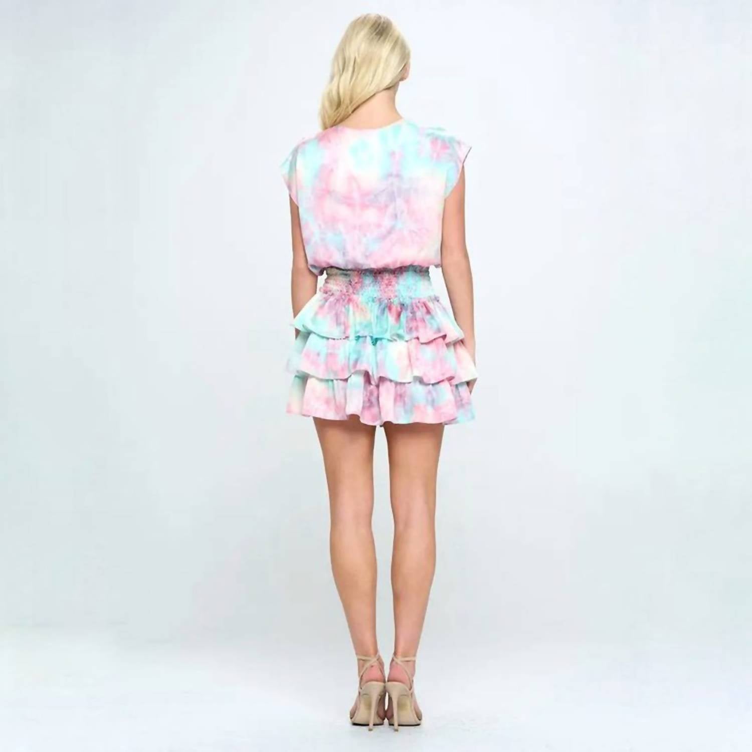 Adrienne - Lily Cloudburst Smocked Waist Mini Dress