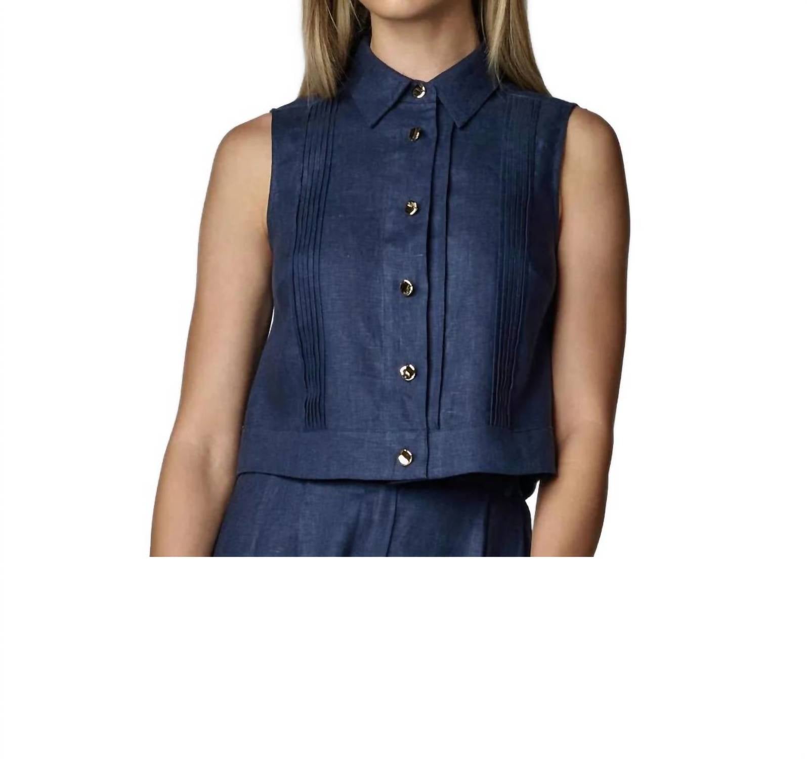 Hevron Vera Sleeveless Top in indigo - women's blouse